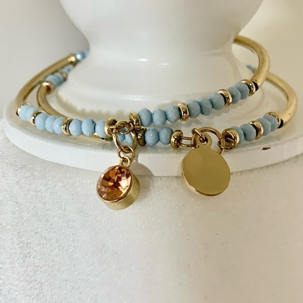 New light blue and gold bangle bracelets